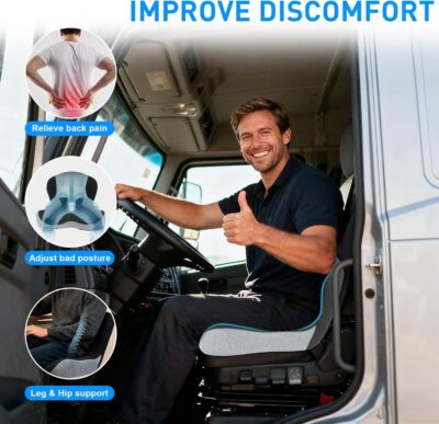 Denchy Car Seat Cushion with Lumbar Support for Long Sitting, Ergonomic Memory Foam Driving Seat Cushions for Semi Truck Bus Driver Trucker, Non Slip Office Chair Cushion (Dark Light Gray) - Image 2