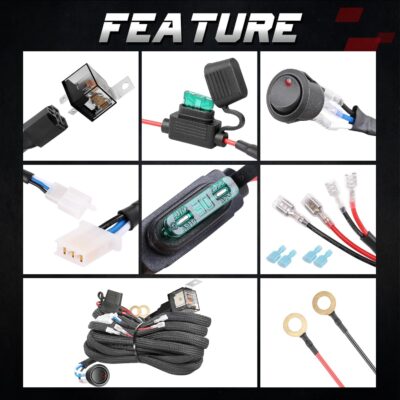 Wiring Harness, OFFROADTOWN 2 Lead Heavy Duty Wiring Harness Kit for Fog Lights LED Work Light bar LED Pods 12V 40A Fuse Relay Rocker Switch Relay for Trucks ATV UTV Boat - Image 7