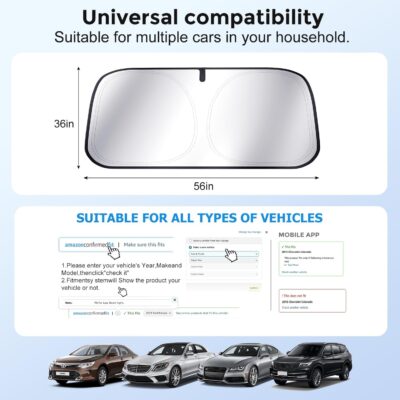 [Upgrade] DooGooCoo Windshield Sun Shade - Small, Sunshade for Car Windshield [Heat Shield & UV Block] Car Sun Shade Protect Interior & Keep Car Cooler Foldable Front Windshield Shade (57x29 Inches) - Image 6