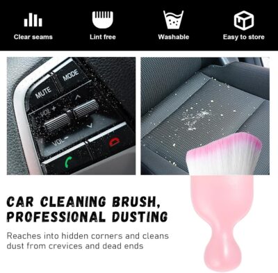 Ziciner Car Detailing Brush, Curved Soft Bristles Auto Removal Dust Collectors, Universal Vehicle Dashboard, Air Conditioner Vents etc Interior Cleaning Tool Accessory (Pink/Pink) - Image 6