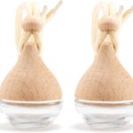 Refillable Car Air Freshener Hanging Diffuser, Empty Glass Bottle with Reed Sticks for Essential Oils, Car Scent Diffuser and Aromatherapy Pendant Decor for Women and Men, 2 Pack