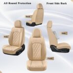 Coverado Car Seat Covers Full Set, Luxury Faux Leather Waterproof Seat Cover, 5 Seat Universal Seat Covers for Cars, Front and Back Car Seat Protector, Beige Leather Seat Cover Fit for Most Cars - Image 8