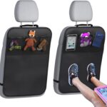 lebogner Back Seat Cover For Kids + 3 Pocket Storage Organizer, 2 Pack X-Large Waterproof Kick Mats Backseat Protector, Car Seat Back Protectors For Vehicles To Protect From Dirt, Mud & Scratches