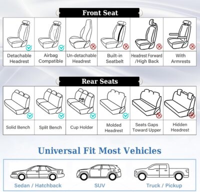Coverado Car Seat Covers Full Set, Luxury Faux Leather Waterproof Seat Cover, 5 Seat Universal Seat Covers for Cars, Front and Back Car Seat Protector, Beige Leather Seat Cover Fit for Most Cars - Image 9