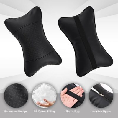 2 Pack Car Neck Pillow Soft Breathable Headrest Pillows for Driving Support, Universal Fit for Most Car Seats Decor Accessories（Black） - Image 5