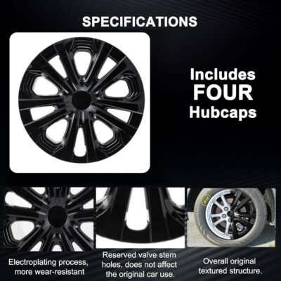 15-inch Hubcaps Wheel Covers Fit for 2016-2022 Toyota Prius & 2017-2022 Prius Prime & 2020-2024 Corolla Hybrid Wheel Rim Covers, Snap On Installation; Set of 4 Pcs (Glossy Black) - Image 3