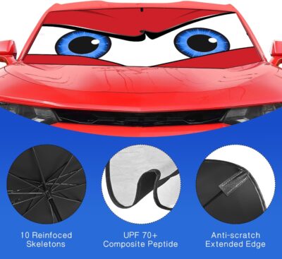 Upgraded Car Windshield Sun Shade Umbrella, Car Shade Front Windshield Sun Shade, Foldable Umbrella for Block UV Rays & Sun Heat Protection, 57"X31" - Image 2