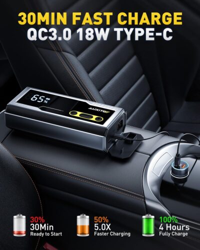 AUXITO Jump Starter 8000A Portable Car Battery Jump Starter with Large LCD Display Jump Cable with Smart Clamps Power Bank Emergency Flashlight for Cars Heavy Duty Jumper Box for Car Battery - Image 4