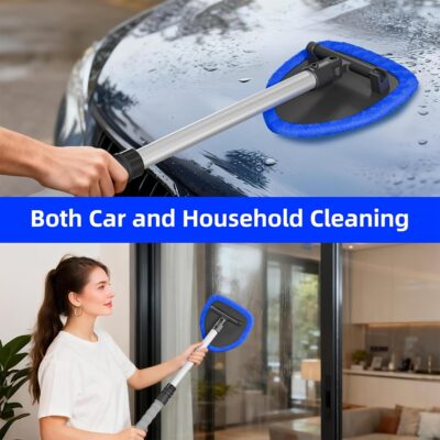 desin Windshield Cleaning Tool, Car Window Cleaner Windshield Cleaner with 4 Reusable and Washable Microfiber Pads and Extendable Handle Auto Inside Glass Wiper Kit - Image 6