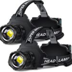 AKNEAR Rechargeable LED Headlamp Super Bright, 4500 High Lumens Head Lamp Zoomable, 25Dys+ Runtime & 12 Mode & Lightweight Comfort & 125° Adjustable Waterproof Head Light for Outdoor (2 Pack)
