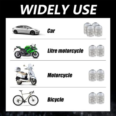 Alpmosn Car Wheel Tire Valve Caps, 4 PCS Bling Tire Valve Caps, Crystal Tire Caps Shinny Rhinestone for Women, Universal Car Dustproof Tire Valve Caps for Cars, Trucks, SUV and Motorcycles (White) - Image 5