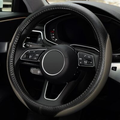 LABBYWAY Microfiber Leather Auto Car Steering Wheel Cover, Universal 15 Inch Anti-Slip Wheel Protector, Grey - Image 3