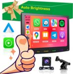 7-Inch Wireless Apple CarPlay & Android Auto Portable Car Screen, Auto Brightness Adjustment, Supports HD Video, with HD Backup Camera