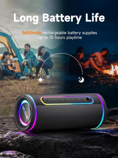 MLOVE E80 Speakers Bluetooth Wireless, Portable Bluetooth Speaker with Aux Input, Micro SD Card Slot, Bass Up, TWS, RGB Lights, IPX7 Waterproof, BT5.4 for Outdoor, Car Music, Beach, Gifts, 30W, Black - Image 7