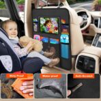 Car Backseat Organizer with Tablet Holder, 6 Storage Pockets Seat Back Protectors Kick Mats for Kids, Car Seat Protector for Road Trips 2 Pack (Black) - Image 8
