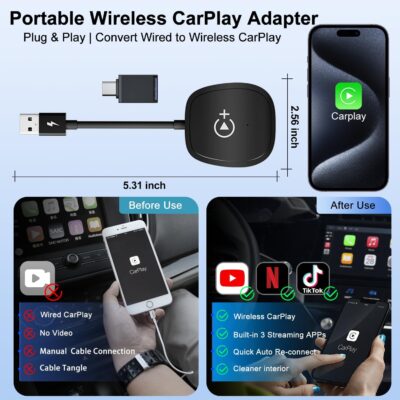 XHU Wireless CarPlay Adapter, CarPlay Wireless Adapter Supports Netflix, YouTube, and TikTok Stream Media Play, for OEM Wired CarPlay to Wireless Dongle, Only Fits for iOS 10+ Phone & Cars from 2016 - Image 9