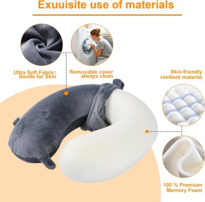 Travel Pillow,100% Pure Memory Foam U Shaped Neck Pillow,Super Lightweight Portable Headrest Great for Airplane, Car,Home,Office,Sleeping Rest (Grey) - Image 4