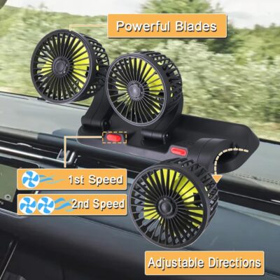 Triple-Head Fan for Car, Portable Car Fans for Vehicles Cars RV Vent with 360° Rotation Cigarette Lighter Plug - Image 4