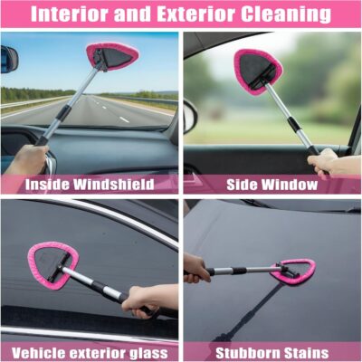 AUTODECO Windshield Cleaner Tool, 17Pcs Car Interior Detailing Kit, Detailing Brush, Towels, Duster, Car Cleaning Kit Interior for RVs, Truck, Trailer (Pink) - Image 3