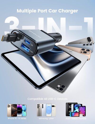 Lamicall Car Charger USB C Compatible with iPhone 17 16 15 Fast Charging [Ultra-Compact, 60% Less Space] 57w Type C Retractable Car Charger Fit Samsung Galaxy S25 S24 Ultra Pixel Android - Image 7