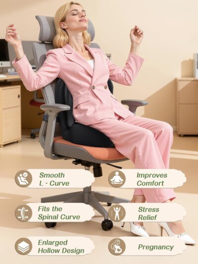 Benazcap Memory Foam Seat Cushion with Lumbar Support Pillow for Office Chair, Car & Gaming Seat, Wheelchair, Ergonomic Design for Sciatica & Tailbone Pressure Relief, Black - Image 4