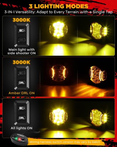 Auxbeam V-Ultra Series Side Shooter Light Bar, 5Inch 172W Round Offroad Lights LED Pods 20400LM, Amber DRL & Spotlight Dual Color 270° Wider Off Road Lighting with Protective Covers, Pair - Image 4