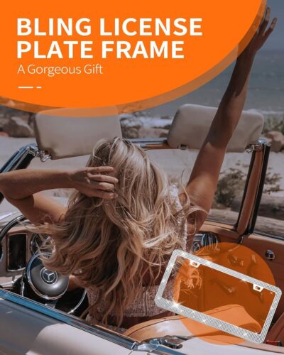 HOTOR License Plate Frame - Lastingly Bling and Sparkly License Plate Frame for Women, Stainless Steel & Obstruction-Free Frame with Multifaceted Rhinestones,White, 1 Pack - Image 5