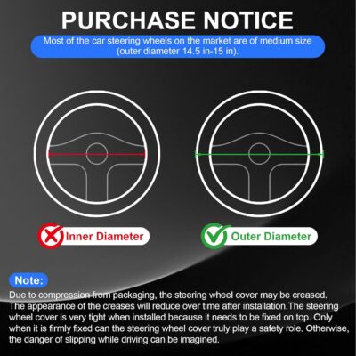 JUSTTOP Car Steering Wheel Cover,14.5"-15" Leather Steering Wheel Cover,Diamond Checkered Design Wheel Protector for Men Women,Anti-Slip Car Accessories,Fits Most Vehicles (Black) - Image 7