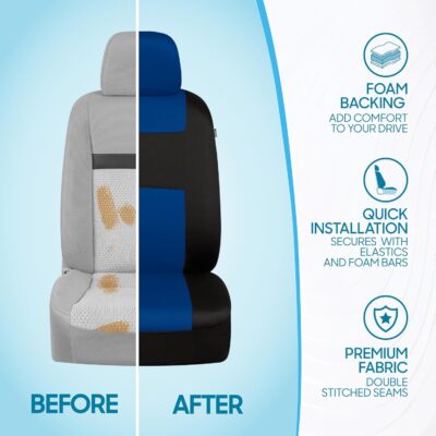 BDK PolyPro Car Seat Covers Full Set in Blue on Black, Front and Rear Split Bench Seat Covers for Cars, Easy to Install Car Seats Cover Set and Accessories for Auto Trucks Van SUV - Blue - Image 6
