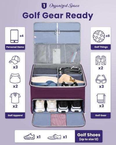 Golf Trunk Organizer for Golf Shoes Clothes Gloves Hats Large Collapsible Golf Storage Box with 4 Dividers Water-Resistant Golf Shoe Bag for 2 Pair of Shoes Golfing Accessories for Men Women Golfers - Image 2