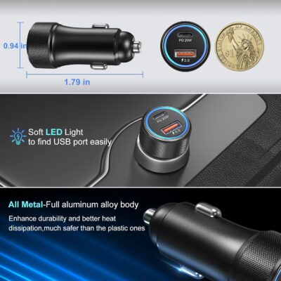 USB C Car Charger 5 Pack, Bangfun 36W Dual Port PD&QC 3.0 Fast Charging 12V USB Car Charger Cigarette Lighter Adapter Plug for iPhone 15 14 13 12 11 Pro Max SE,iPad,Samsung,Pixel(Black) - Image 4