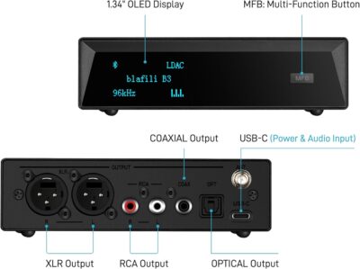 B3 Professional XLR Bluetooth v5.1 Music Receiver, LDAC & aptX HD Streamer, Built-in ESS DAC, Analog RCA, Digital Optical and COAXIAL Outputs, for Audio Mixer, DJ Speakers & PA System - Image 2