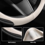 Nappa Leather car Steering Wheel Cover,Carbon Fiber Sports car Interior Non-Slip Ultrathin 15 inches Universal (White) - Image 6