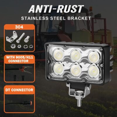 6 Inch LED Tractor Light, 60W Super Bright LED Work Light Rectangular Foglight 5500LM Waterproof 4x6 Flood Offroad Light for Truck, Tractor, ATV, SUV, UTV, Trailer, Excavator, Heavy Equipment (1 PCS) - Image 6