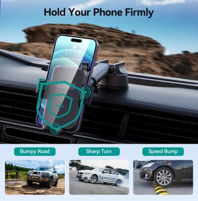 Car Phone Holder Mount, [Military-Grade Suction & Super Sturdy Base] 3 in 1 Universal Phone Mount for Car Dashboard Windshield Air Vent Dash Pad Car Mount for iPhone Android Smartphone - Image 7