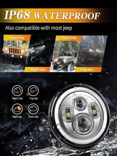 ZIMABLUE 7 inch led Headlight Chrome Round Projector 7 inch Halo led Headlight H6024 DOT Approved Hi/Lo Beam DRL Amber Turn Signal Compatible with Jeep Wrangler JK TJ CJ Compatible with Chevy miata - Image 5