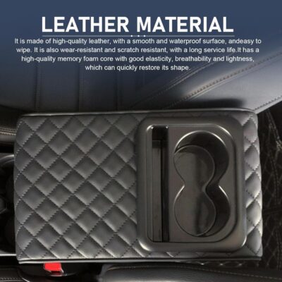 Car Center Console Armrest, Leather Memory Foam Armrest Cushion with Cup Holder & Phone Holder, 13.8" x 8.3" Car Arm Rest Support Pad, Universal for Most Vehicles (Black) - Image 4