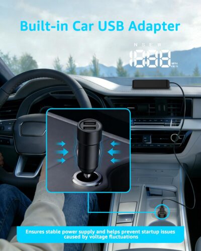 Heads up Display for Cars Windshield, Car HUD Display, Plug & Play USB, MPH/KMH Switch, Speed Calibration, Adjustable Brightness, Overspeed Alert, Large Font Display - Image 3