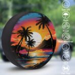 Rv Spare Tire Cover Wheel Sunset Palm Beach Tire Covers Wheel Protectors Universal Fit for Camper RV SUV Truck Travel Trailer Accessories Waterproof Cover 14 inch for Diameter 25-27in - Image 3