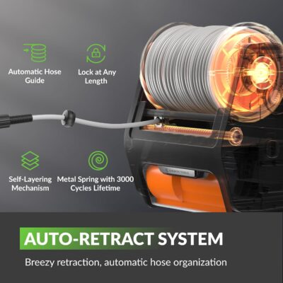 Giraffe Tools Grandfalls Retractable Pressure Washer Pro, Wall Mount Pressure Washer, Electric Power Washer, Automatic Rewind, Max 2900PSI 2.2GPM, Dark Silver Case with 100ft Pressure Hoses - Image 4