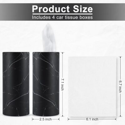SINGARO Car Tissue Holder, 4 Pack Car Cup Holder Facial Tissues with Travel Tissue Bag, Quick and Convenient Flower Combination Car Tissue Box(4 Canisters/200 Tissues) Black - Image 2