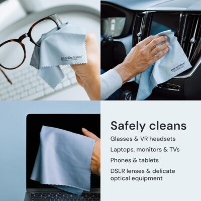Elite Screens Microfiber Cleaning Cloth - 12" x 12", 4-Pack, Blue - Oversized Screen Cleaning Cloth - Streak-Free Glasses Wipes - Scratch-Resistant Lens Wipes for Eyeglasses - Image 5