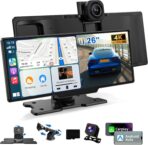 Portable Apple CarPlay Screen, Extra Large 11.26 Inch 4K Car Play & Android Auto HD Touchscreen, Wireless Car Stereo with Dash Cam, G-Sensor/App Control/Backup Camera/Loop Recording/Mirror Link/GPS/FM