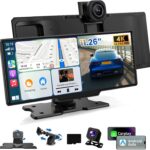 Portable Apple CarPlay Screen, Extra Large 11.26 Inch 4K Car Play & Android Auto HD Touchscreen, Wireless Car Stereo with Dash Cam, G-Sensor/App Control/Backup Camera/Loop Recording/Mirror Link/GPS/FM