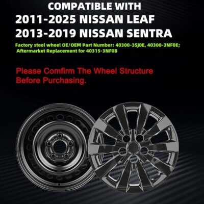 Hubcaps Compatible with Nissan Leaf 2011-2025 ;Nissan SENTRA 2013-2019,16 inch Wheel Covers;Set of 4 Packs (Glossy Black) - Image 6