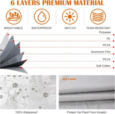 Waterproof Car Covers Replace for 2021-2025 Ford Bronco 2 Door, 6 Layers Silver All Weather Car Cover with Zipper Door & Windproof Bands for Snow Rain Dust Hail Protection - Image 3