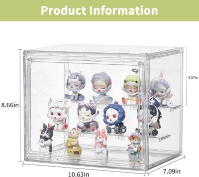 Clear Acrylic Display Case,2 Pack 3 Tier Adjustable Display Box Stand with 2 Movable Plates, Small Showcase Magnetic Door for Mini Action Figures Collectibles (Small - Image 2