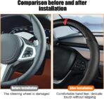 Carbon Fiber Car Steering Wheel Cover, Leather Breathable Automotive Wheel Protector, 15 Inch Anti-Slip Vehicle Interior Steering Accessories, Universal for SUV Truck Sedan (Black) - Image 5