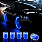 20 Pcs Glow in The Dark Tire Valve Caps Fluorescent Tire Valve Stem Caps, Cool Car Present for Universal Decoration Accessories for Car SUV Bicycle Motorcycles Trucks (Blue)