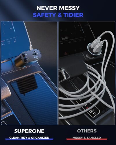 SUPERONE Retractable Car Charger for iPhone with Dual Type C Cables, 4 in 1 USB C Car Charger Adapter with 69W Fast Charging Compatible with iPhone 17 16 15 14 13 12 11 Pro/XS/XR/SE/iPad/Airpods - Image 8